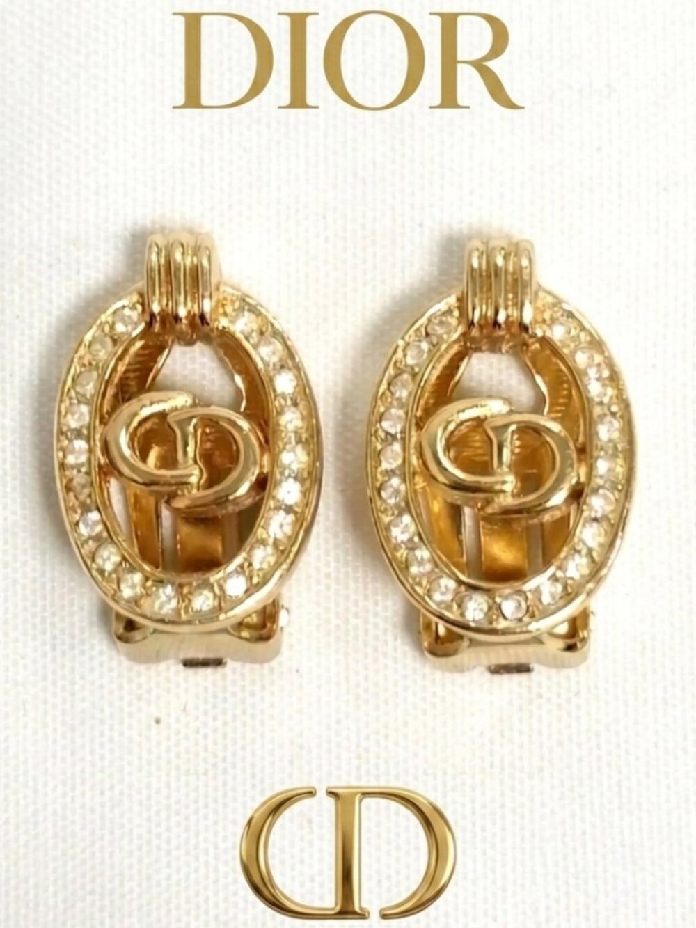 Authentic Vintage Christian Dior Gold Tone Rhinestone Clip-On Earrings - Picture 1 of 4